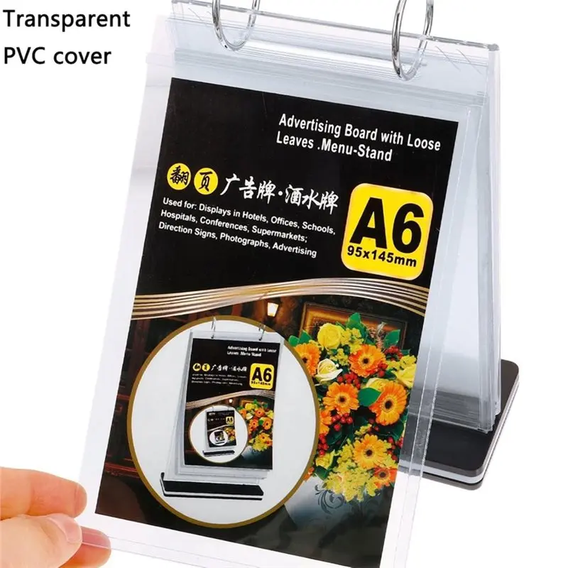 SOFT-Vertical Display Stand With Base-Tabletop Signage, 2Pcs Table Flip Menu Holders Featuring 6 Page Sleeves In 4