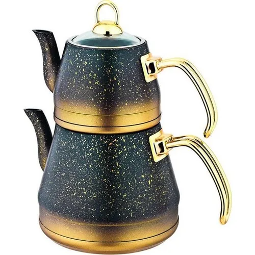 Oms 4 Parça L Size Granite tea Pot Set 8200 Gold