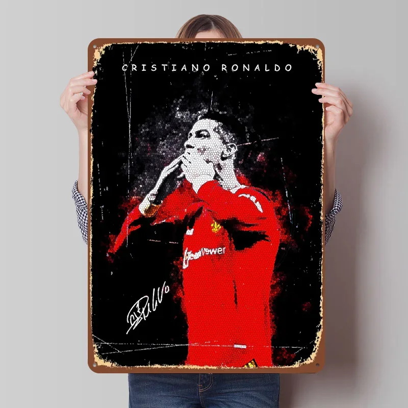 Cristiano Ronaldo Mosaic Portrait Tinplate Poster Customized Wall Art Vintage Metal Signs Retro Tin Plaque for Room Decoration