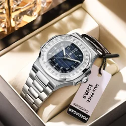POEDAGAR Fashion Square Watch for Men Date Stainless Steel Quartz Man Wristwatches High Quality Waterproof Luminous Men's Watch