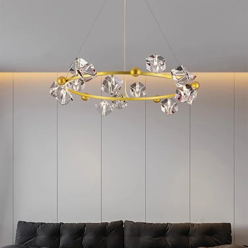 Modern Creative Square Crystal Pendant Light Suitable for Restaurant Board Living Room Chandelier Indoor Lighting Hanging Lamps