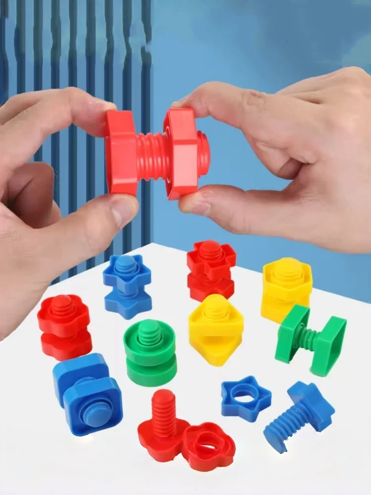 

20Pcs Nut Shape Screw Building Blocks Match Puzzle Toys For Children Infant Montessori Shape Color Recognize Educational Toys