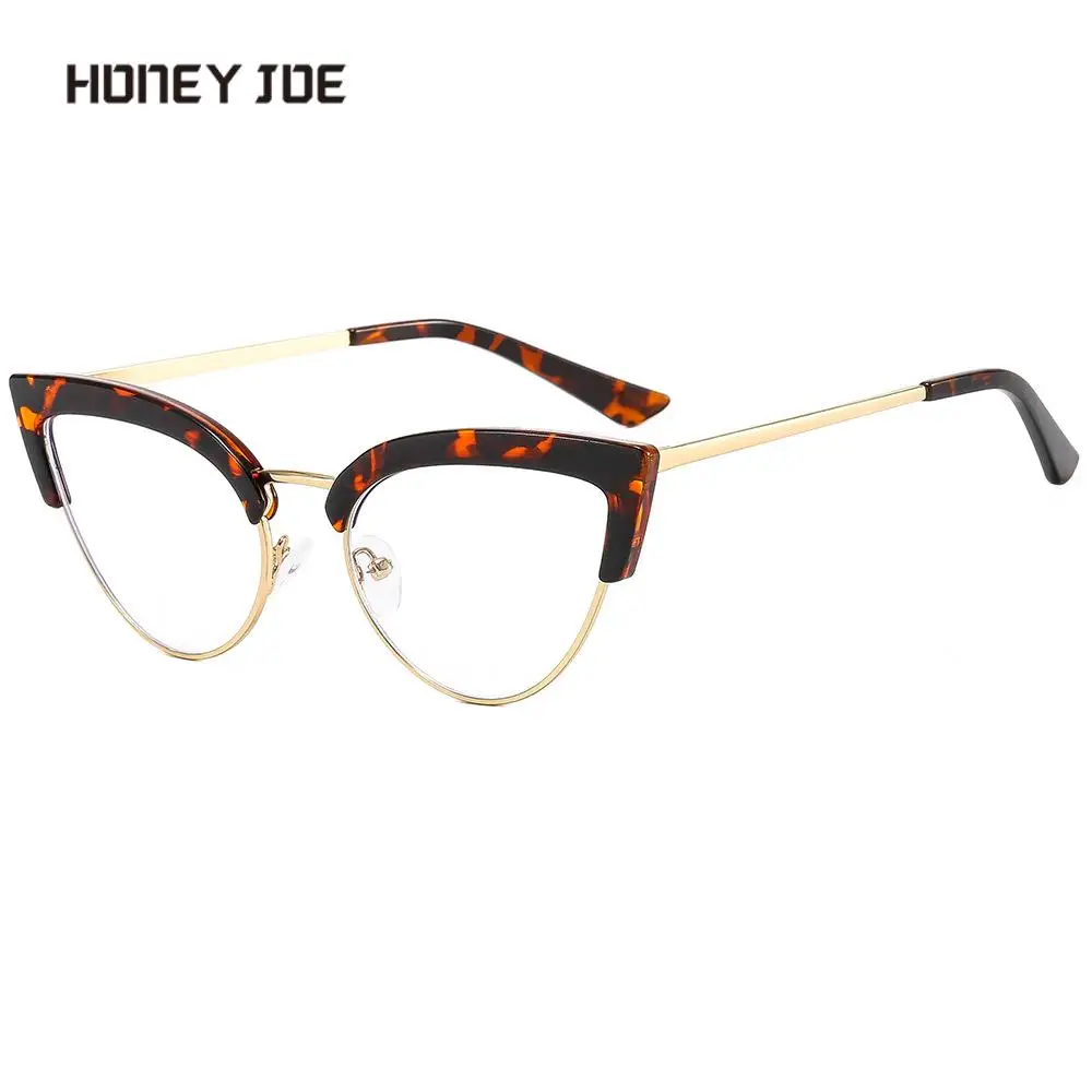 New Half Frame Cat Eye Anti Blue Light Glasses Women Eyebrow Metal Frame Small Blue Rays Blocking Office Computer Game Eyewear