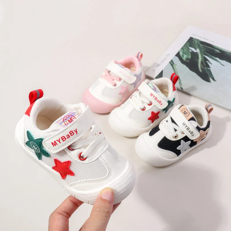 Spring & Autumn Children Sneakers Cute Baby Girl and Boy Five-pointed Star Mesh Breathable Non-slip Toddler Shoes First Walkers