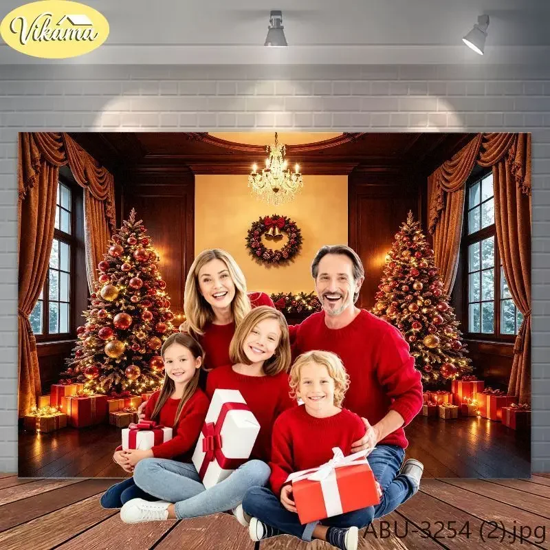 VIKAMA Photography Background Christmas Cozy Fireplace Living Room Backdrop for Party Birthday Photo Booth Home Decor