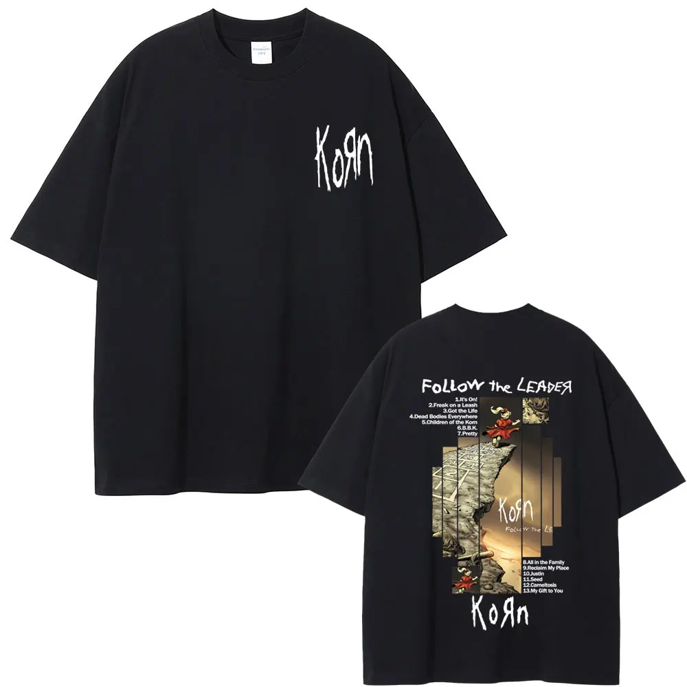

Rock Band Korn Follow The Leader Album Graphic T-shirt Men Women Casual Oversized T Shirts Male Vintage Alternative Metal Tshirt