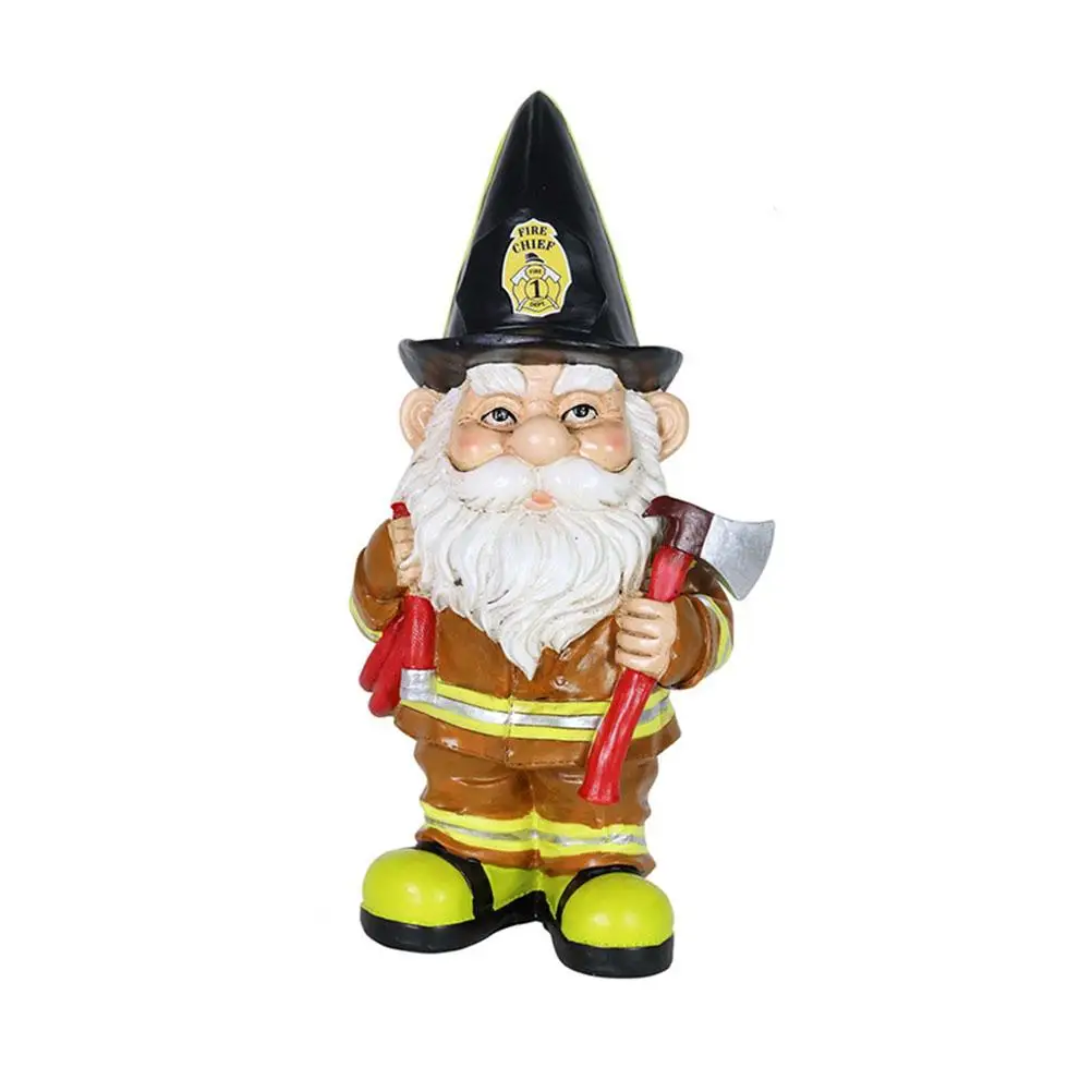 Dwarf Old Man Statue Black Hat Fireman Resin Sculptures Old Man Resin Crafts Garden Statue Decorative Ornaments Garden Ornaments