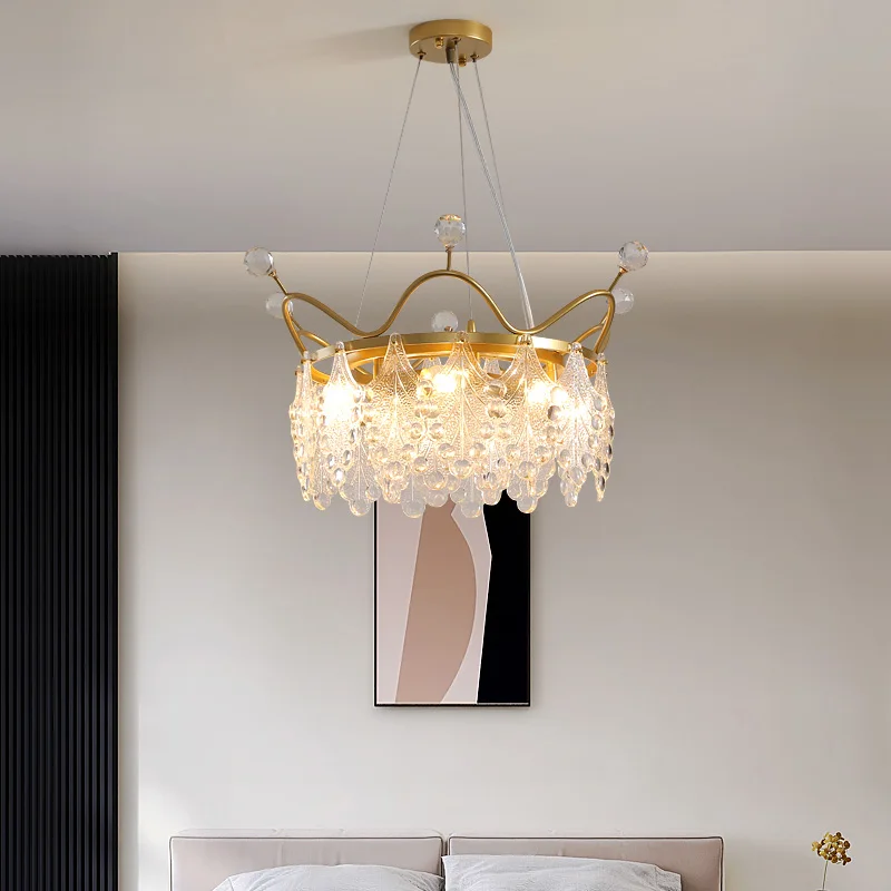 Modern And Minimalist Living Room Pendant Light Luxury American Style Bedroom Crystal Crown Feather Pendant Light
