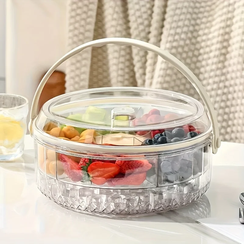 

Plastic Refrigerator Spins Fruit Platter Multi-Purpose Rotating Divided Serving Tray LargeCapacity Transparent Snack Storage Box