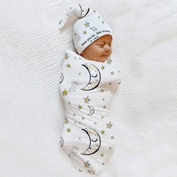 Ylsteed 80*80cm Newborn Photography Wrap with Sleepy Hat Moon Star Newborn Girl Boy Photo Shooting Outfit Infant Picture Props