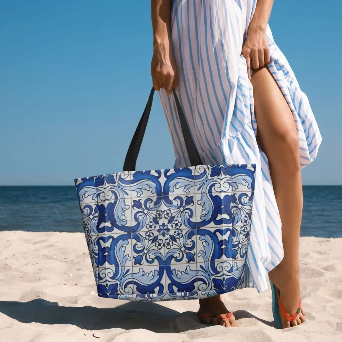 

Azulejo Lisbon Azulejos Lisboa Beach Tote Bag Sport Gym Yoga Duffle Large Tote Bag Women Travel Bag Fitness bag