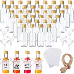 100 Pcs Mini Liquor Bottles Set 1.7oz Mini Plastic Shot Bottle Empty Spirit Bottle Small Alcohol Bottle, 6 Funnels and Tags