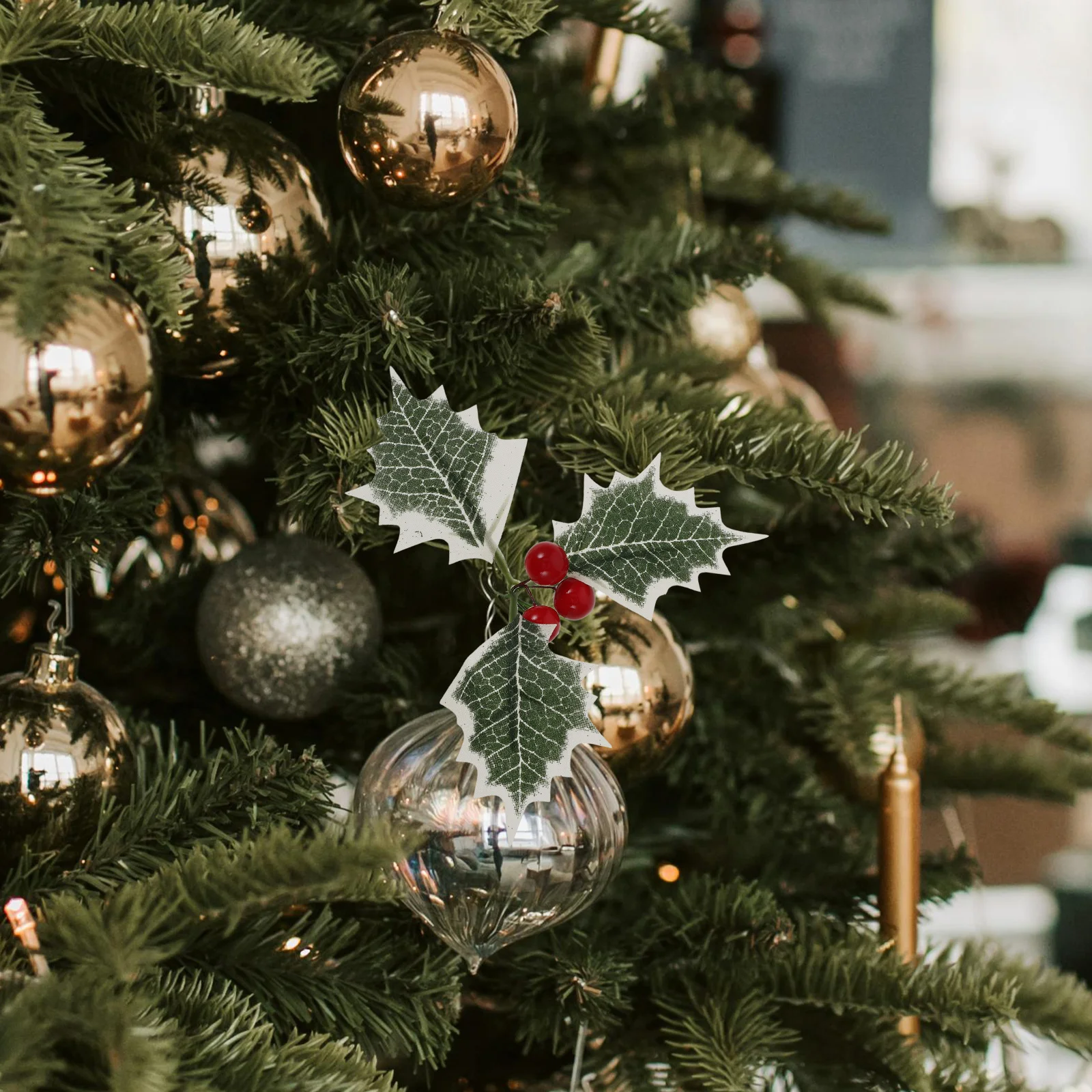 

10Pcs Christmas Berry Leaf Accessories Artificial Berry Leaf Pick for Holiday Decor Greenery for Christmas Tree Door Hanging