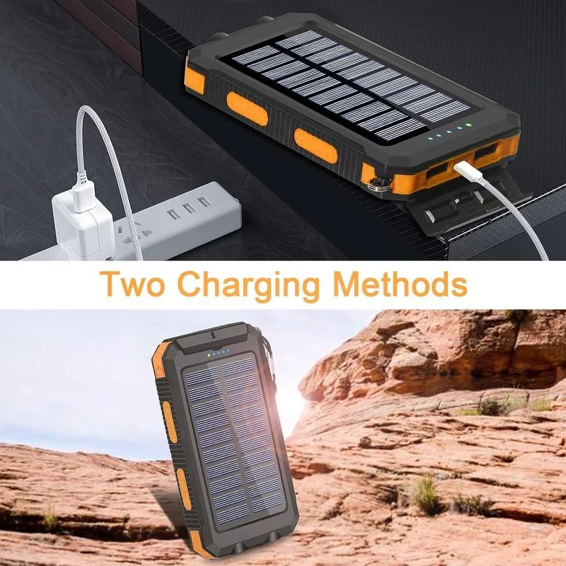10000mAh Solar Power Bank – Portable External Battery Charger with Strong LED Light for All Smartphones
