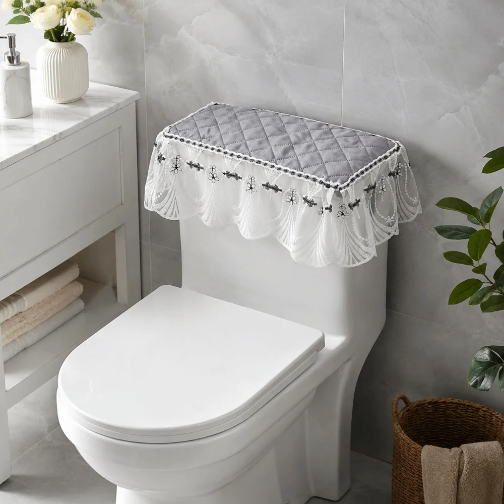 Vintage Toilet Water Tank Cover Comfortable Removable Toilet Cover Jacquard Lace Dust-proof Toilet Closestool Cover Bathroom