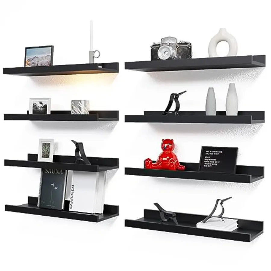 

8 Set Floating Wall Mounted Shelves, Nursery Hanging Book Shelves with Lip for Storage, Display Picture Ledge Shelf for Bedroom
