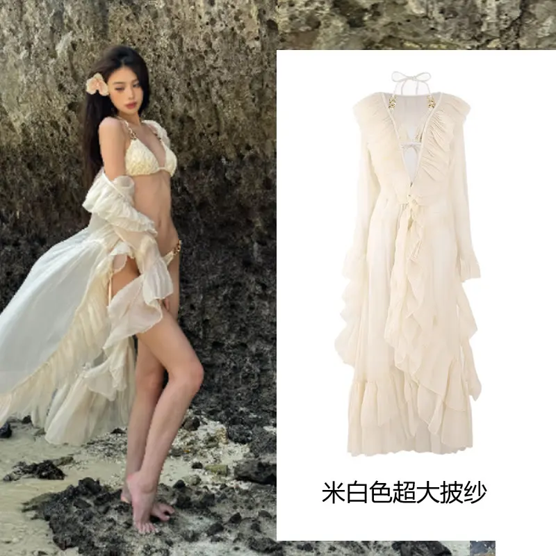 Swimsuit Women's 2025 New Split Bikini Blouse Three-piece Sexy Swimwear Summer Temperament V-neck Pool Beach Backless Swimsuits