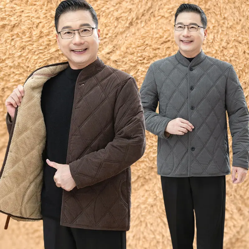 

Мужская утепленная хлопковая куртка на флисовой подкладке, зимнее теплое пальто с защитой от холода, повседневное пальто с длинными рукавами на пуговицах