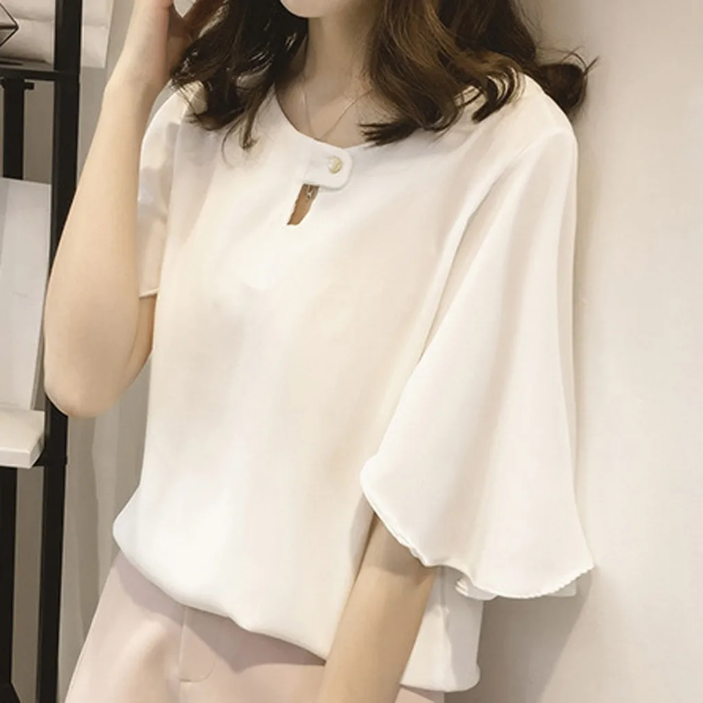 

2024 Spring Summer Women Chiffon Shirts Female Fashionable Half Sleeve Pure Color Blouse Office Ladies Leisure Slim Top Clothes