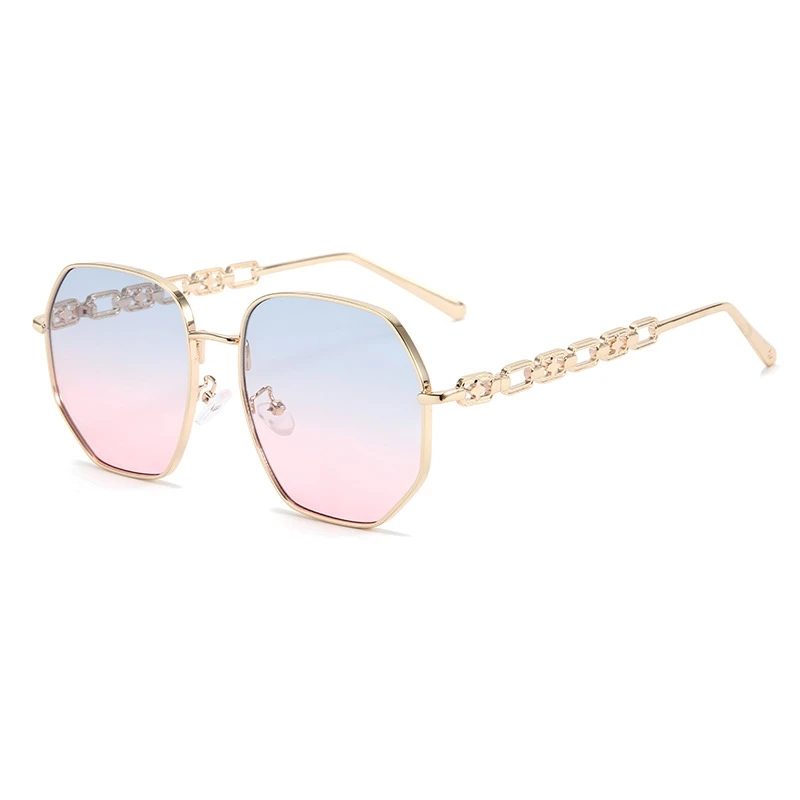 ファッションカラフルチェーンホローサングラス女性用オンラインセレブリティストリートサングラスクールハンサムメタルサングラス。