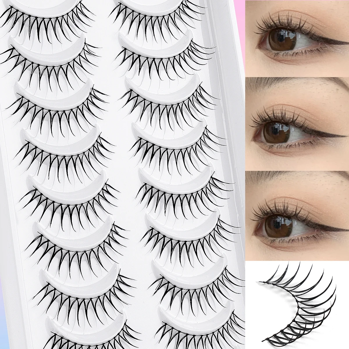 MAGEFY Natural Lashes 10 Pairs Extensions Strip Lashes Natural Look Slender Elongation Eyelashes 6-10mm Cat Eye False Eyelashes