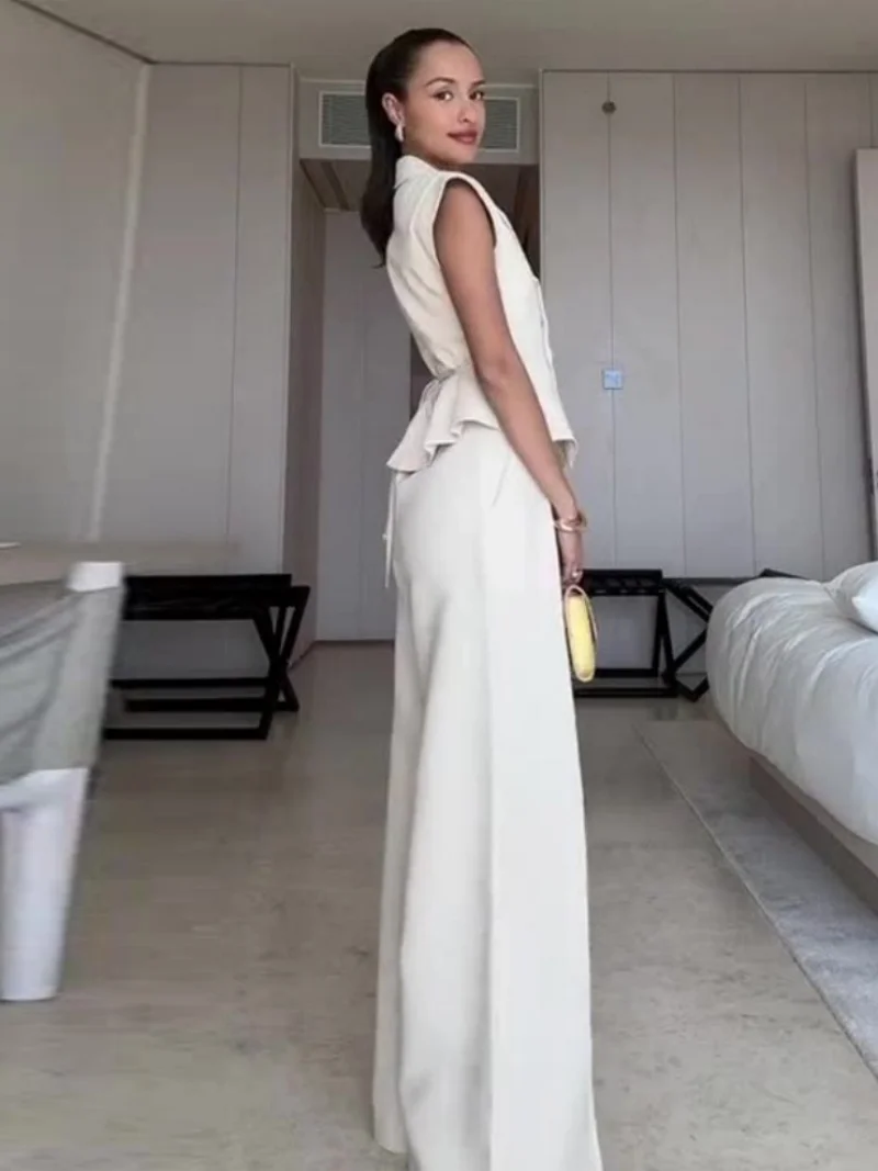 Elegante 2-teilige Sets Frauen Outfit Sommer Kleidung Frauen Ärmellose Blazer Weste Top + Hose Sets OL Stil Pendeln Anzug Frau Sets