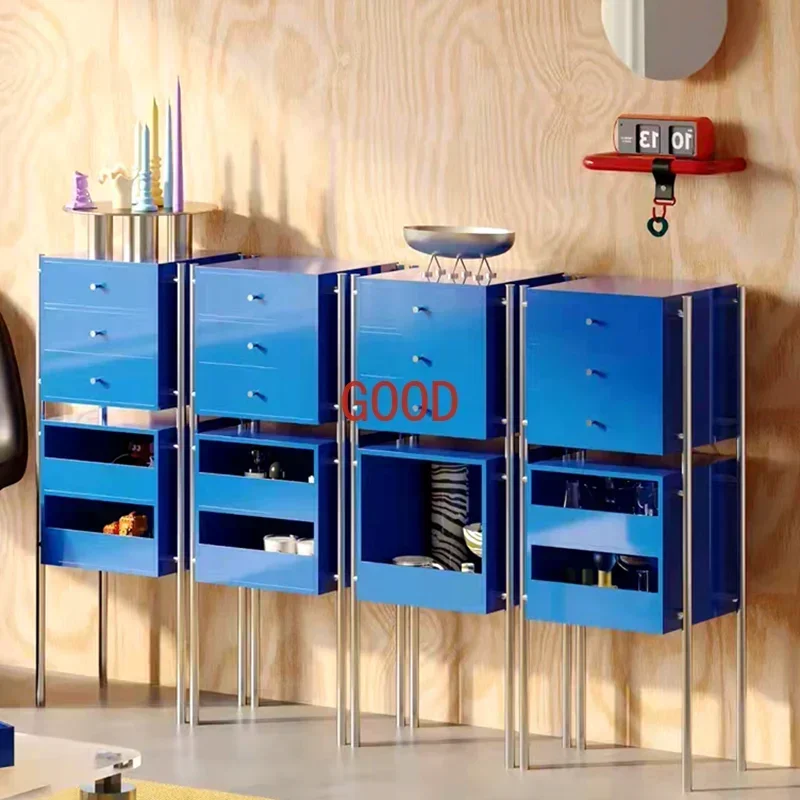 Simple Modern Display Bookcase Bookshelf Stainless Steel Storage Rack Small Apartment Corner Cabinet Storage Clothes Closet