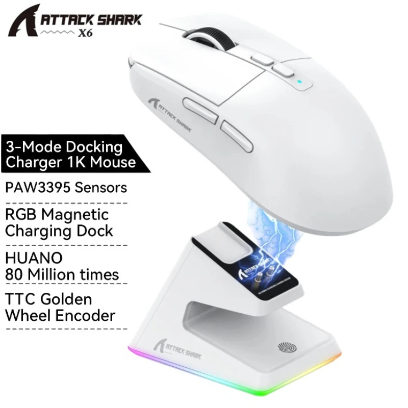 

ATTACK SHARK X6 Ultra-light Wireless Mouse Tri-Mode Touch Magnetic Charging PAW3395 26K DPI 650IPS Ergonomic Gaming Mouse USB
