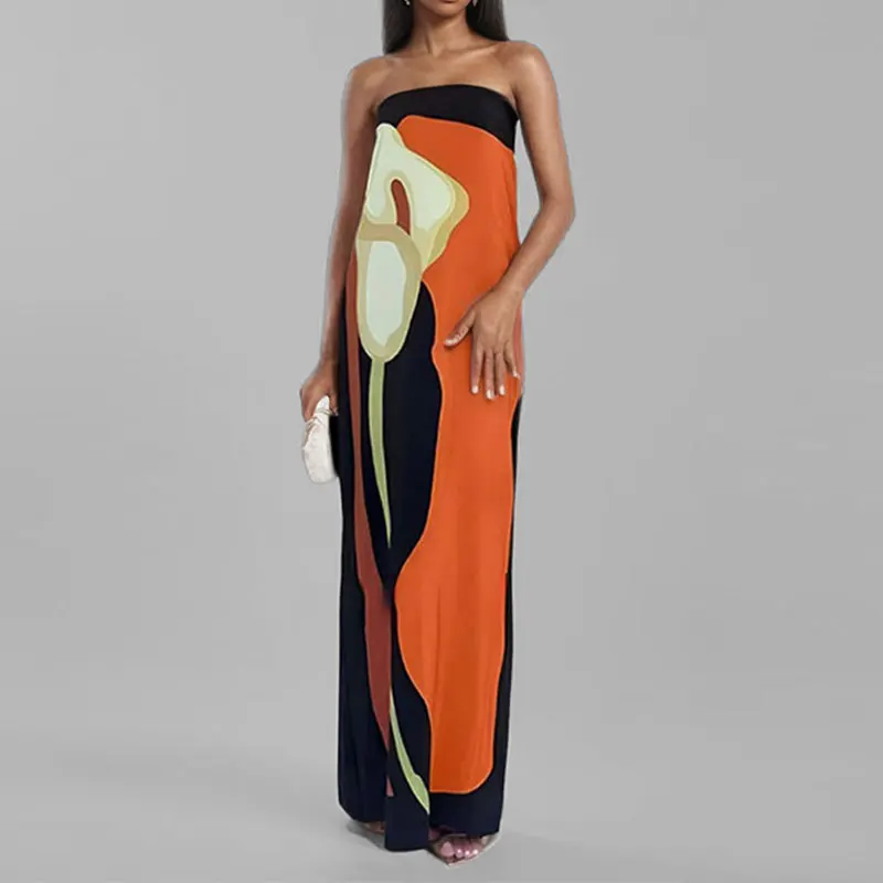 2025 Spring Women's Bandeau Dress - Sleeveless Off-Shoulder Backless Printed Sexy Style | Euro-American Hot-Seller