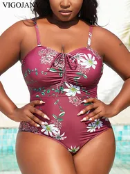 VigoJany 2024 Sexy Print Strapped Plus Size Swimwear Women Push UP Large One Piece Swimsuit Summer Beach Chubby Bathing Suit