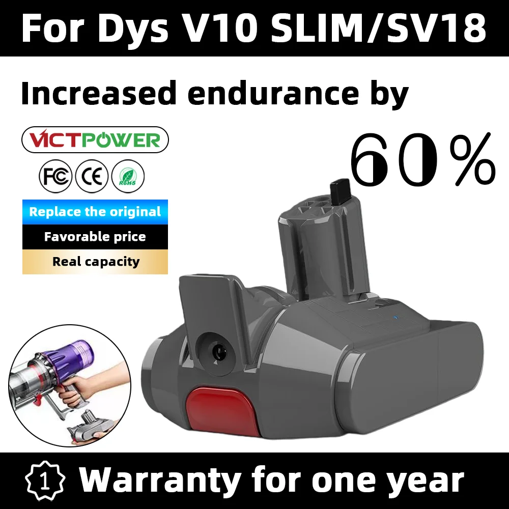 Victpower 18V 5000mAh 4000mAh V10 Slim vacuum cleaner battery is suitable for Dyson 398006-01 398857-01 965171-02 971450-06SV18