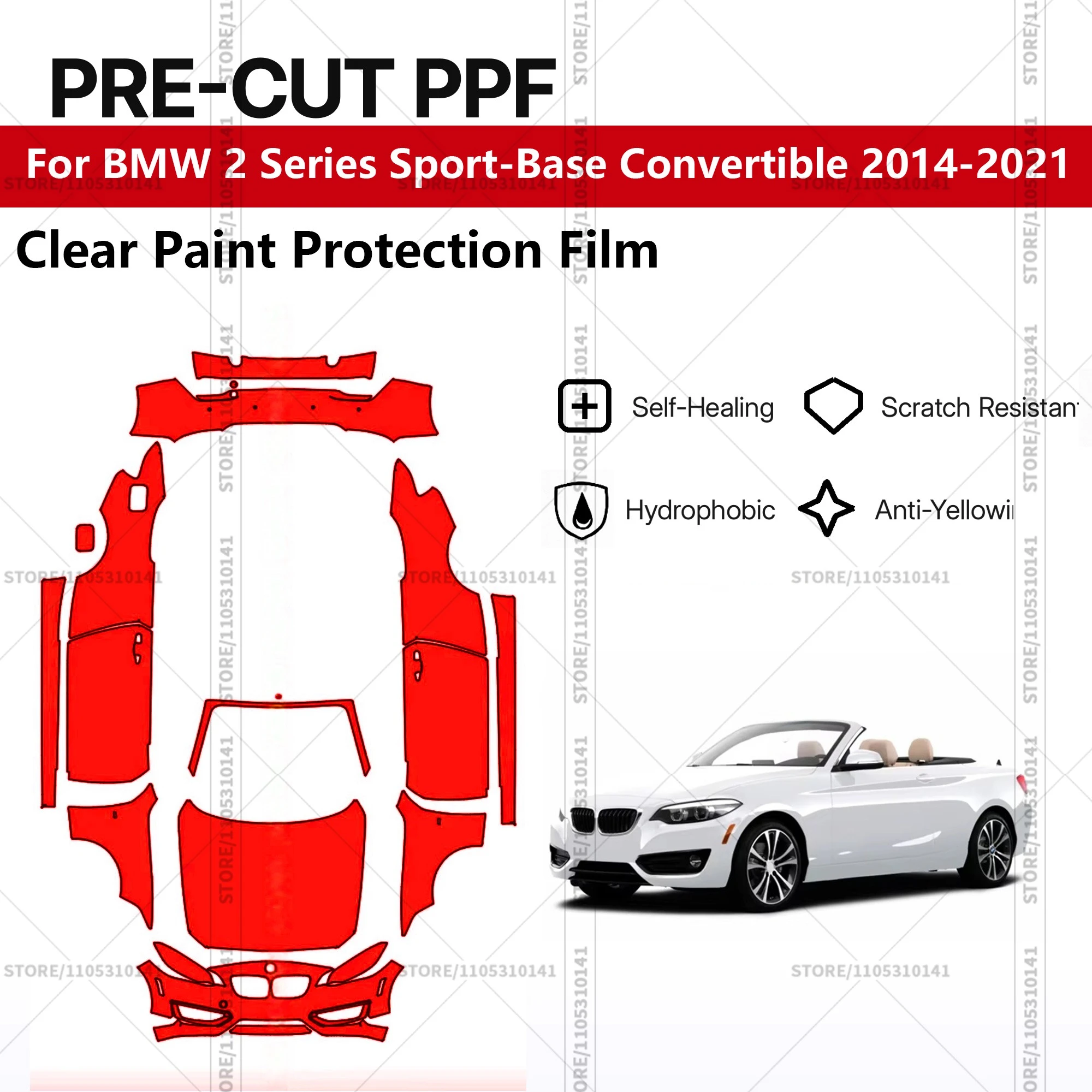 

Предварительно нарезанная защитная пленка PPF, прозрачная автомобильная пленка для BMW 2 серии Sport-Base Convertible 2014-2021