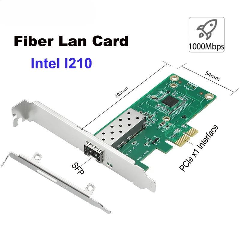 Intel I210 SFP Fiber LAN Card PCIe X1 Gigabit Network Adapter 1000Mbps Single Port NIC For Desktop Server