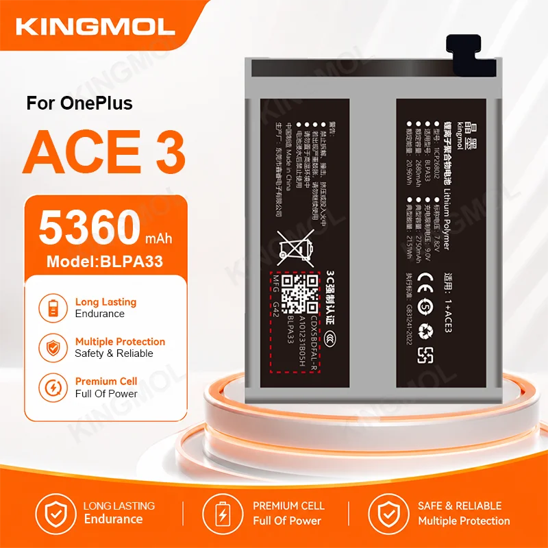 Kingmol BLPA33 BLPA65 Phone Battery for OnePlus ACE 3 Pro Internal Replacement Batteries + Free Repair Tools