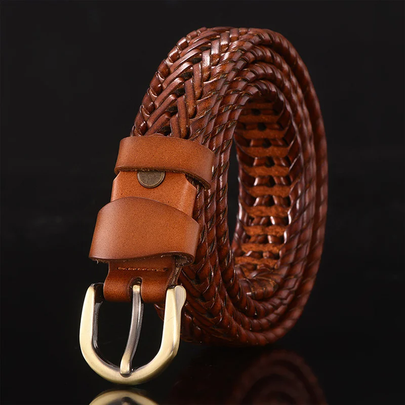 New Braided Belt Unisex Woven Belt Women Luxury Genuine Leather Cow Straps Hand Knitted Designer Men for Jeans Girdle Male Belts