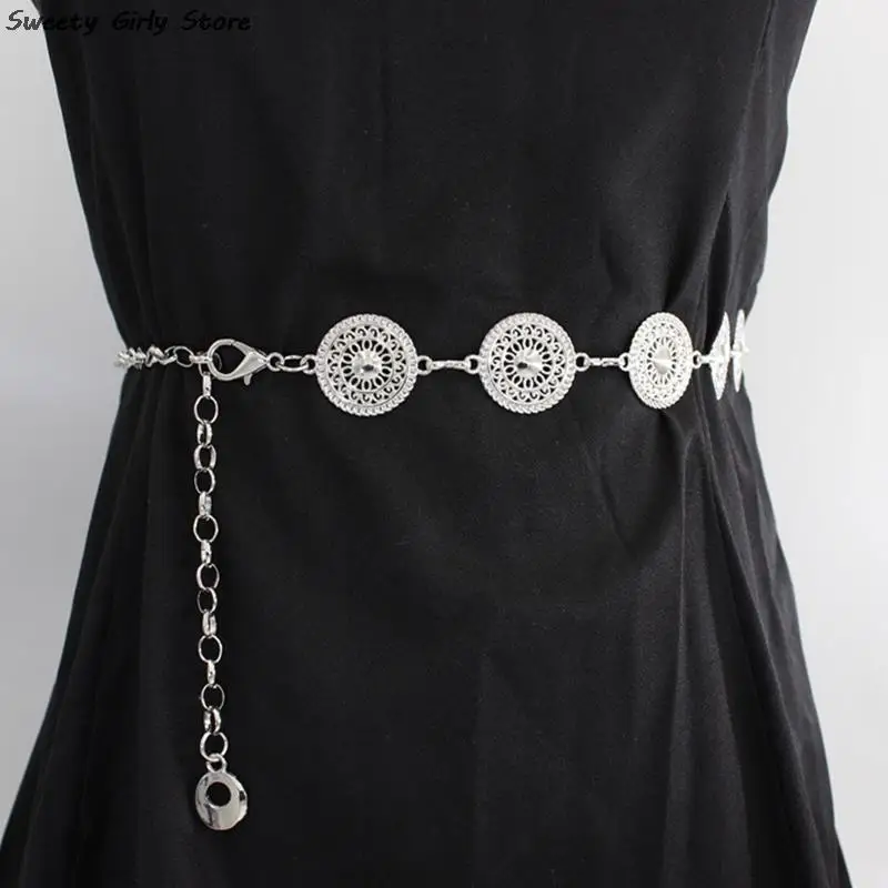 

Metal Coins Belts Belly Chain 120cm Women Decorative Waistband Dress Bikini Pants Bands Body Jewelry Ladies Waist Straps Fashion