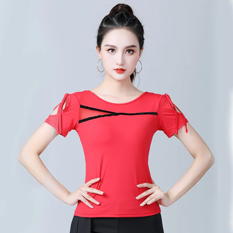 Adult Sexy Latin Dance Practice Clothes Female Summer Short Sleeve Tops Modern Ballroom Stage Performance Training Costumes