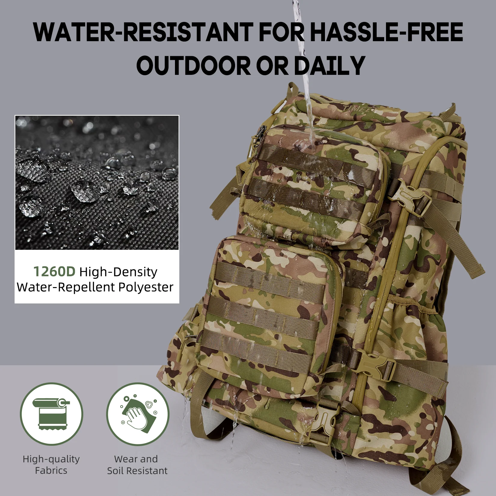 Timeet 26L حقائب الظهر التكتيكية للرجال حقيبة تسلق الجبال حقيبة تسلق في الهواء الطلق المشي لمسافات طويلة التخييم حقيبة ظهر للسفر حقيبة لابتوب