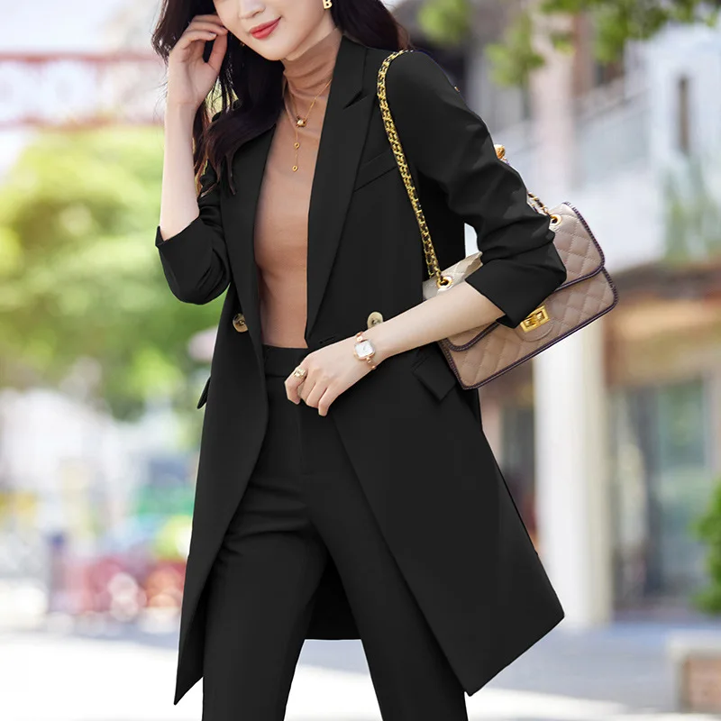 High end office professional women's two-piece suit long women's business casual commuting set (jacket+pants)