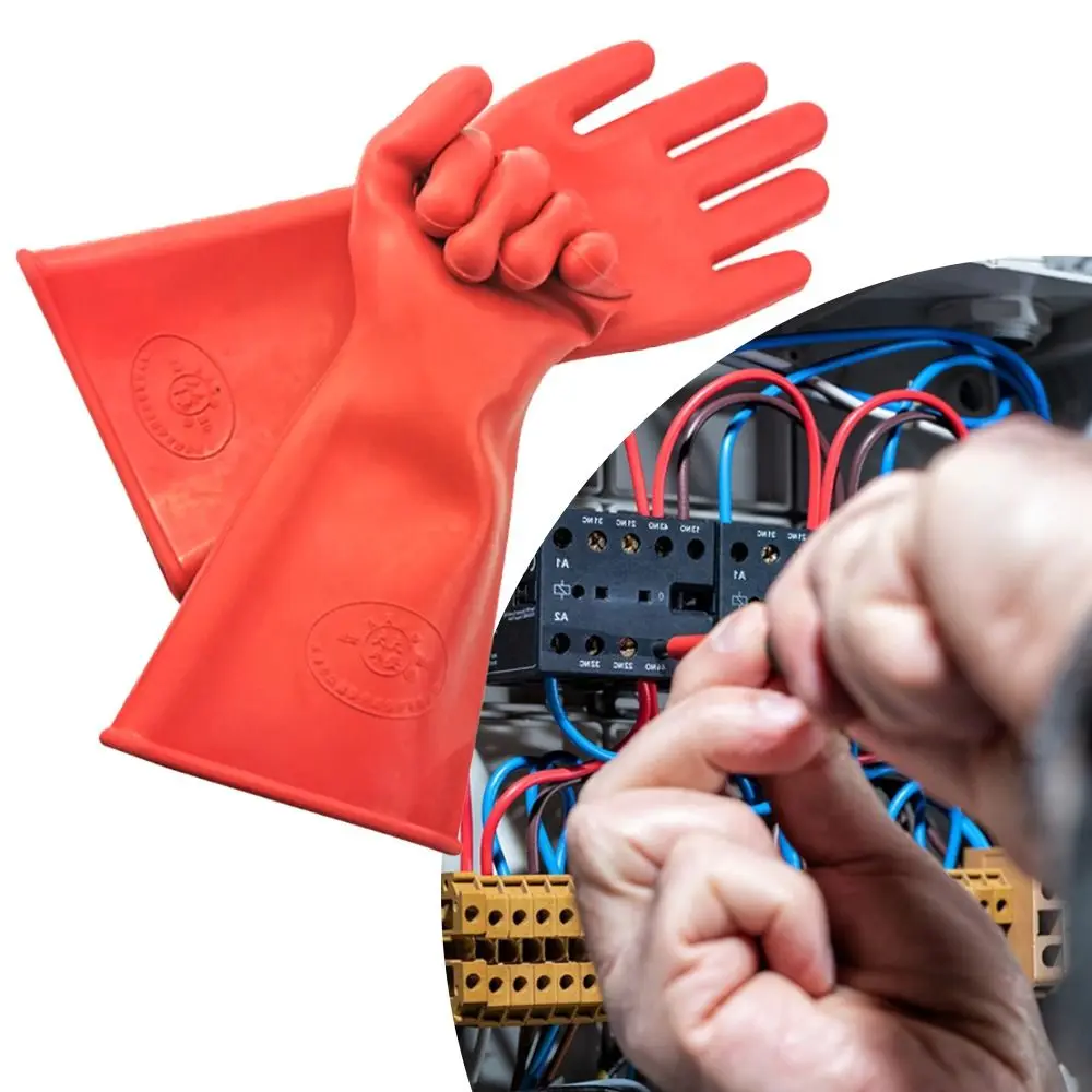Red Electrician Insulating Gloves 5KV Withstanding Voltage 220V Insulation Mittens Rubber Anti-Electricity Work Safe Gloves