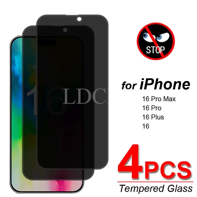 4 Uds película de vidrio antiespía para iPhone 16 Pro Max película protectora de pantalla de privacidad de vidrio para iPhone 16 Pro Max 16 Plus