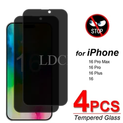 4 Uds película de vidrio antiespía para iPhone 16 Pro Max película protectora de pantalla de privacidad de vidrio para iPhone 16 Pro Max 16 Plus vidrio templado