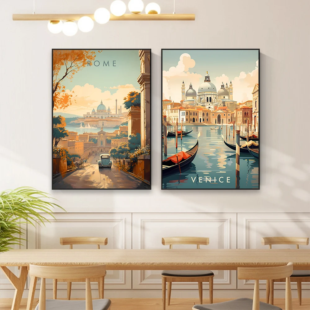 Italy Venice Travel Poster Colorful Abstract Rome Travel Landscape Travel Print Canvas Painting Home Living Room Decoration