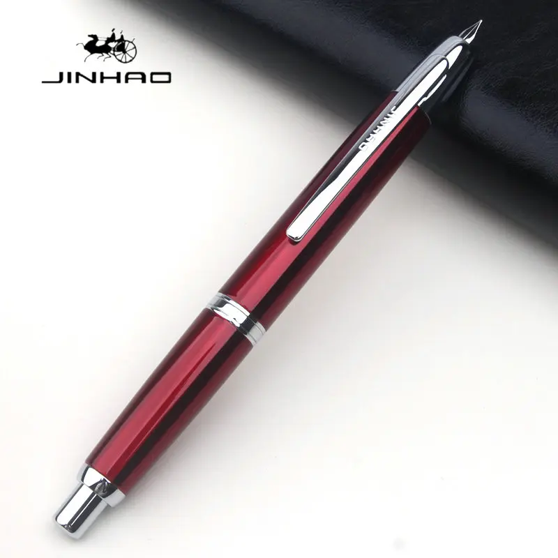 

JINHAO 10 Press Fountain Pen Retractable EF F Metal Clear Red Writing Ink Pen with Converter School Office Supplies Stationery