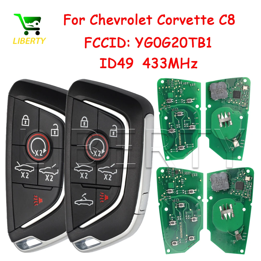 

Liberty YG0G20TB1 ID49Chip 433MHz Proximity Keyless Go Smart Remort Card Key Fob For Chevrolet Corvette C8 2020-2024 Vehicle Key