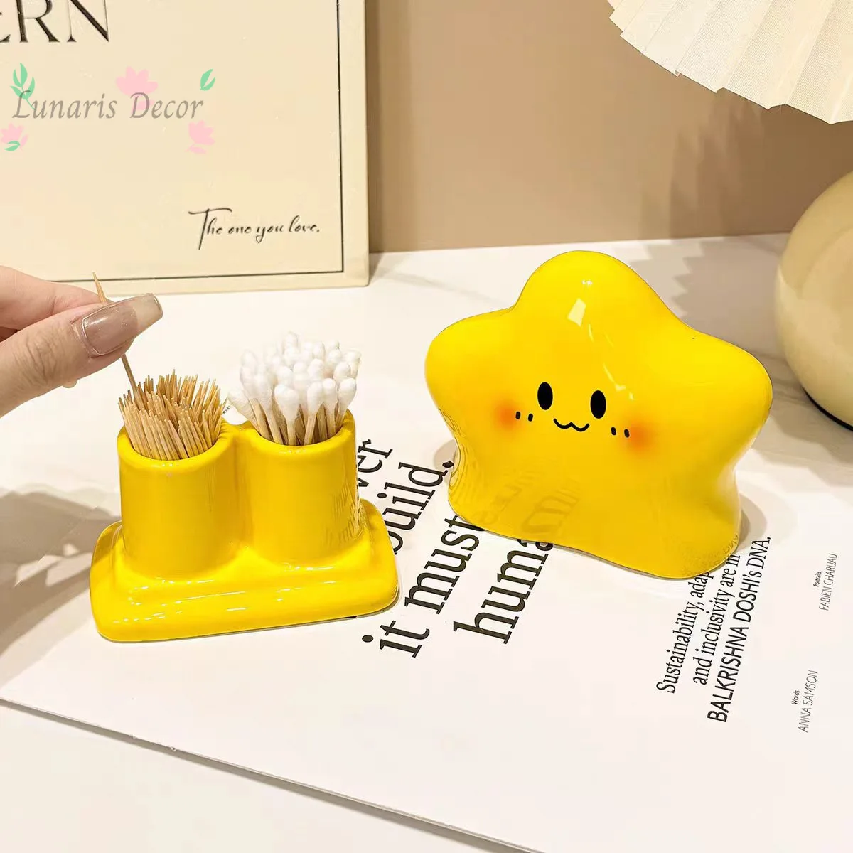Star toothpick holder ABS home creative desktop decoration cute toothpick box dental floss cotton swab two-in-one storage