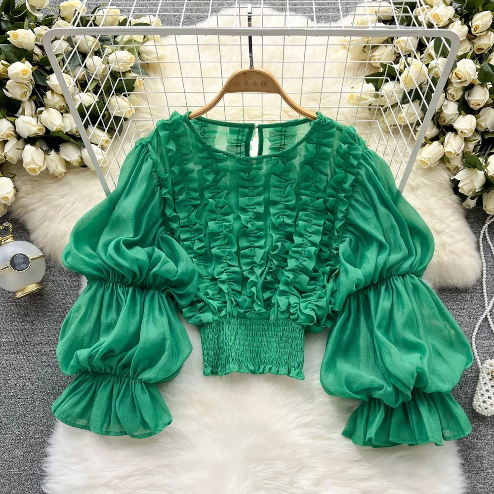 

Design Sensation ort Lantern Sve Women's irt Bla Lace Trim Cross-Border Sle Slimming Waist Tummy Control Casual Wear