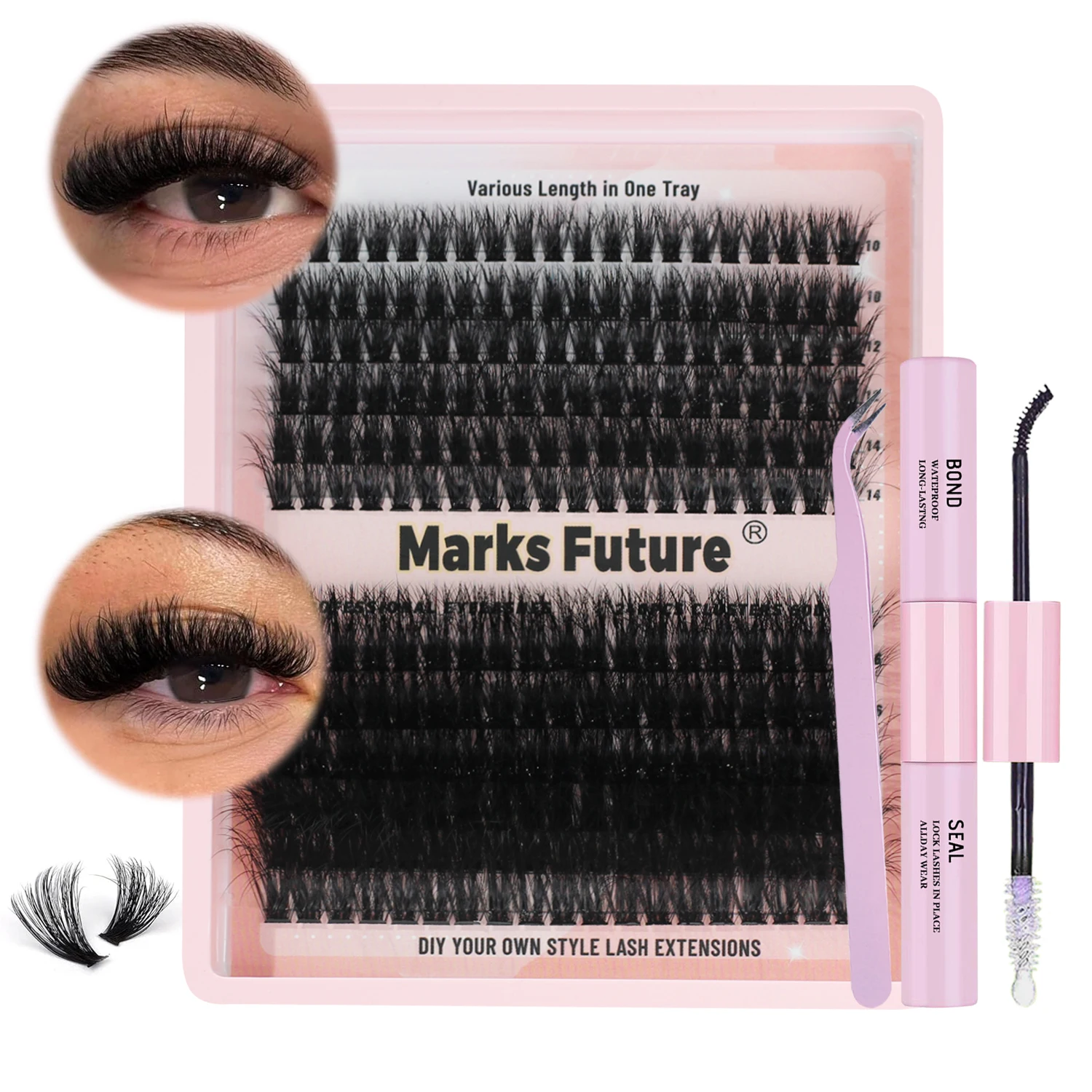 まつげエクステキット 厚いまつげエクステセット 10-20mm ふわふわまつげクラスター 240D 個別まつげセット まつげ接着剤ピンセット付き DIYまつげエクステンダー