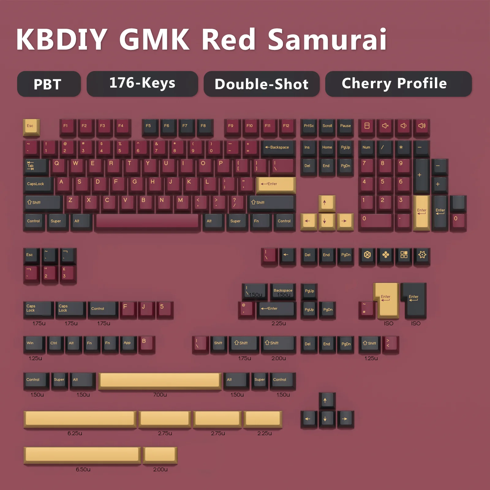 KBDiy GMK الأحمر الساموراي Keycap الكرز الشخصي مزدوجة النار PBT ISO كيكابس للاعبين مجموعة لوحة المفاتيح الميكانيكية الألعاب نقطة مفتاح كاب