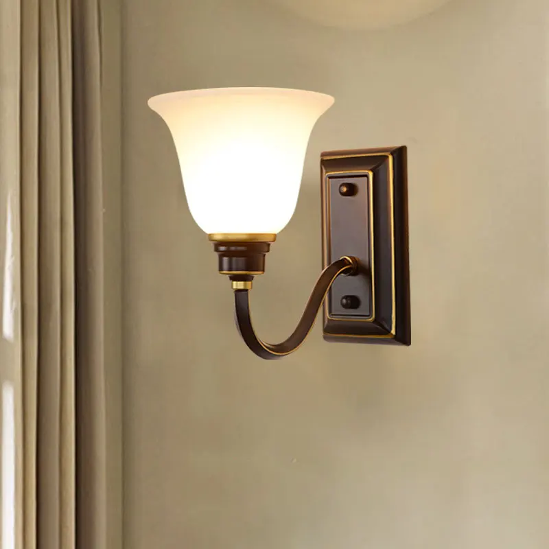 

American Style Rural Wall Lamp Minimalist Living Room Hallway Glass Lamp Bedroom Bedside Wall Light single Head European Lamp